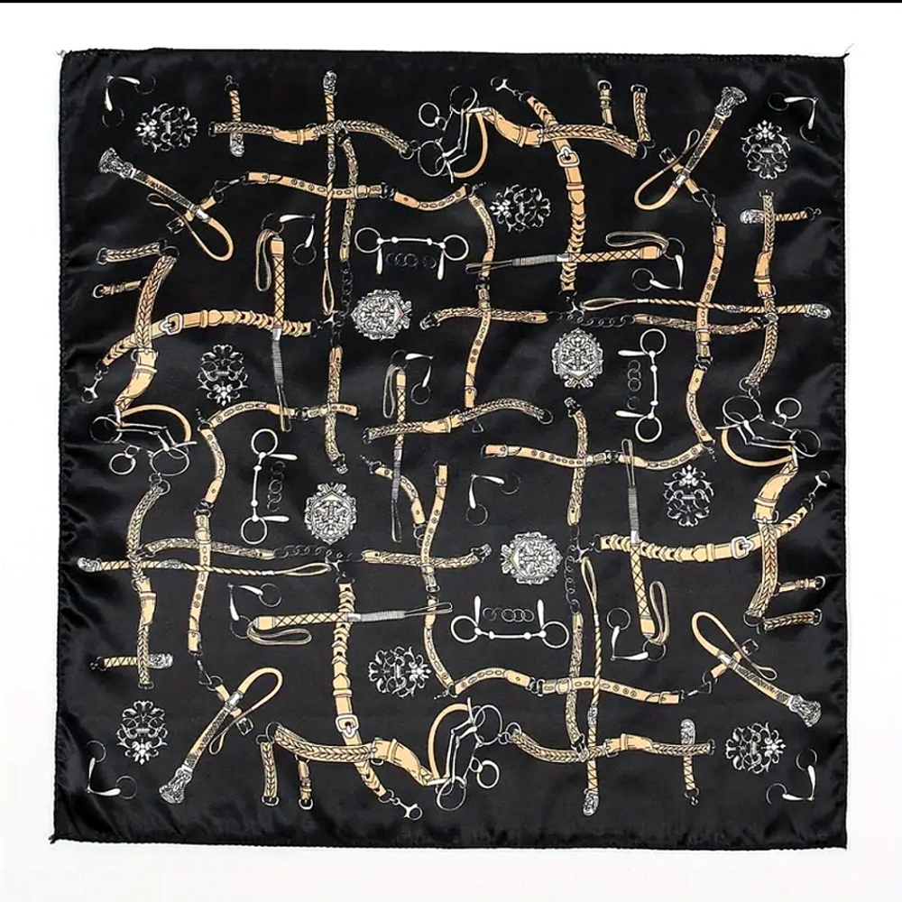 🆕️19.68" Elegant Black & Gold Satin Scarf - Twilly